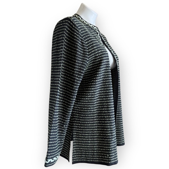 MING WANG Open Front Knit Cardigan Braided Trim Mint Green Charcoal Gray Size L - Picture 5 of 11